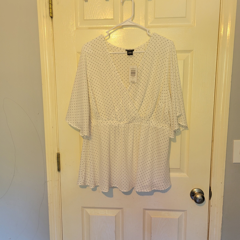 Torrid White and Black Polka Dot Blouse